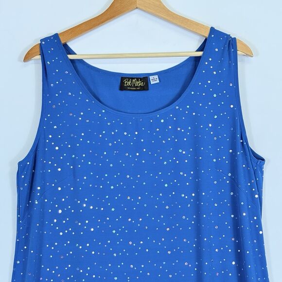 Bob Mackie Wearable Art Blue Glitter Sequin Sleeveless Dress Women's Large - Picture 2 of 6